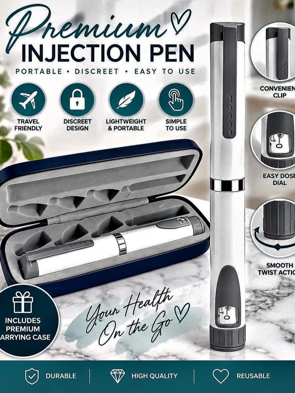 V3 Reusable Peptide Pen White 60 unit with case